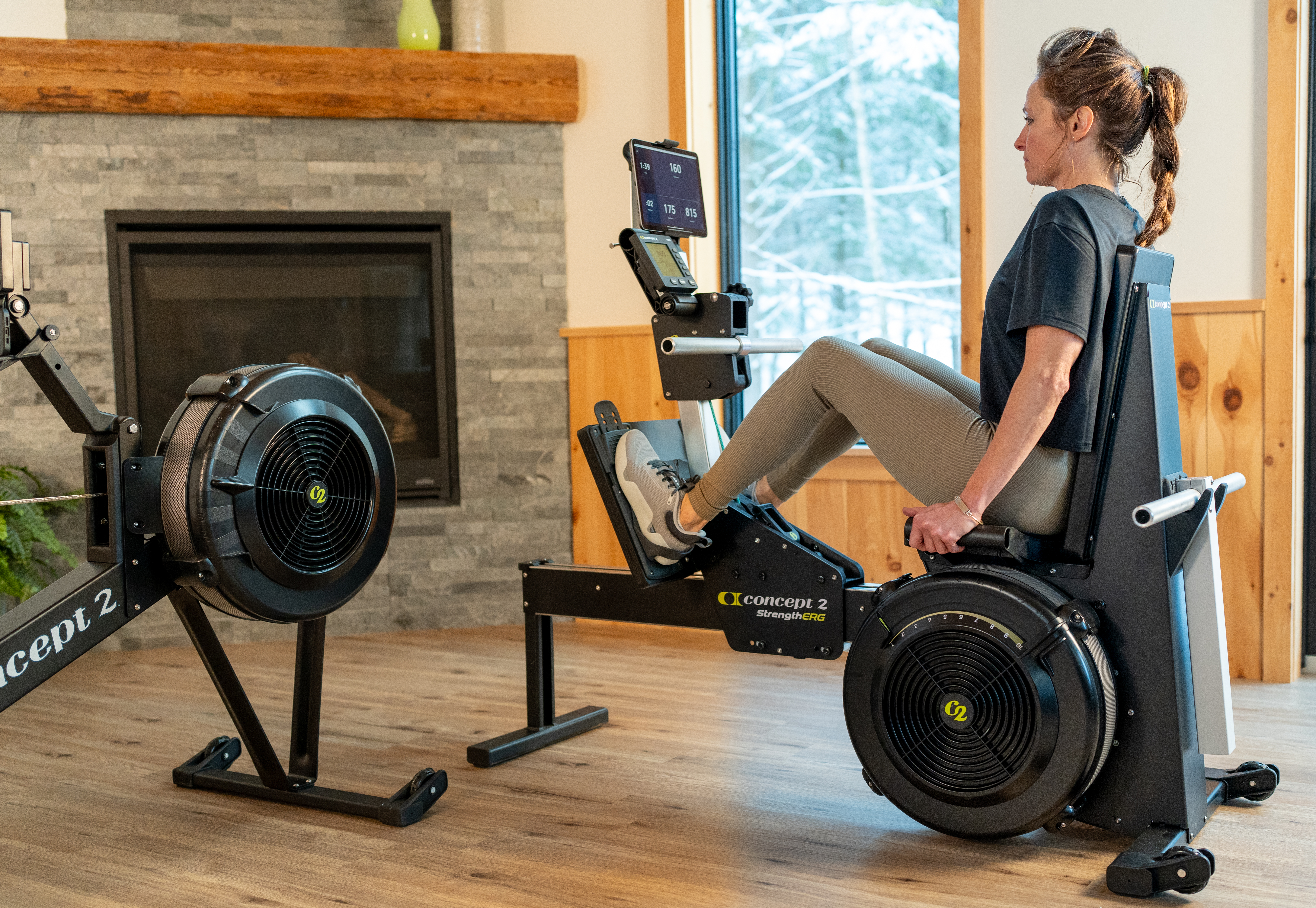 Woman doing leg press on Concept2 StrengthErg