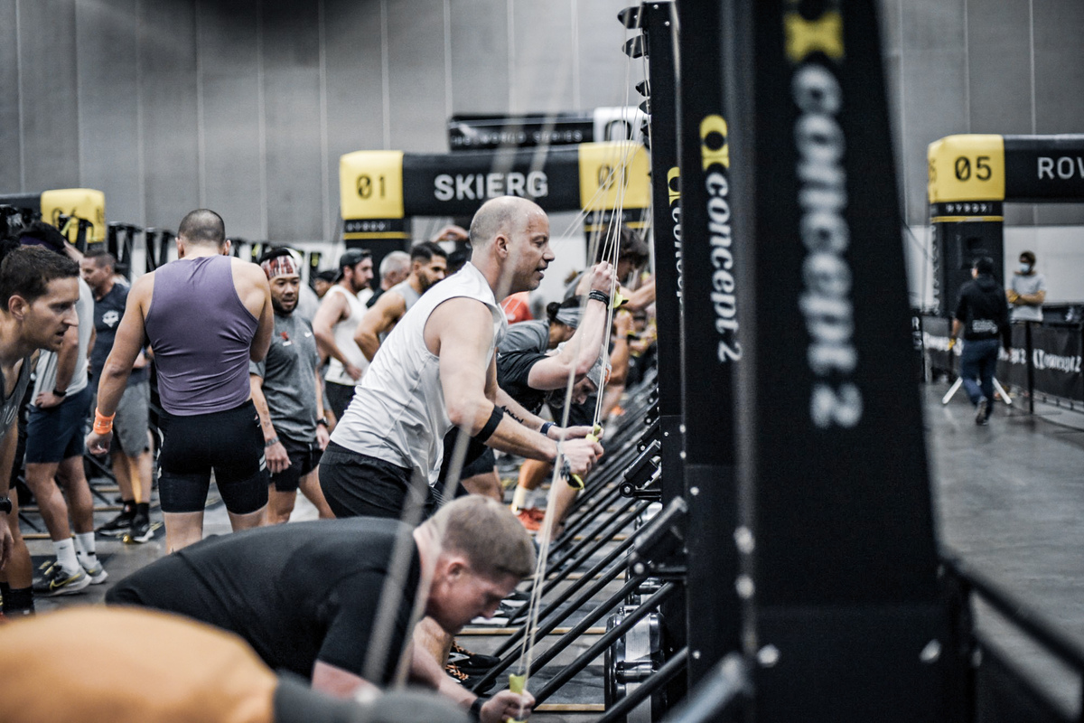 SkiErgs at a Hyrox competition