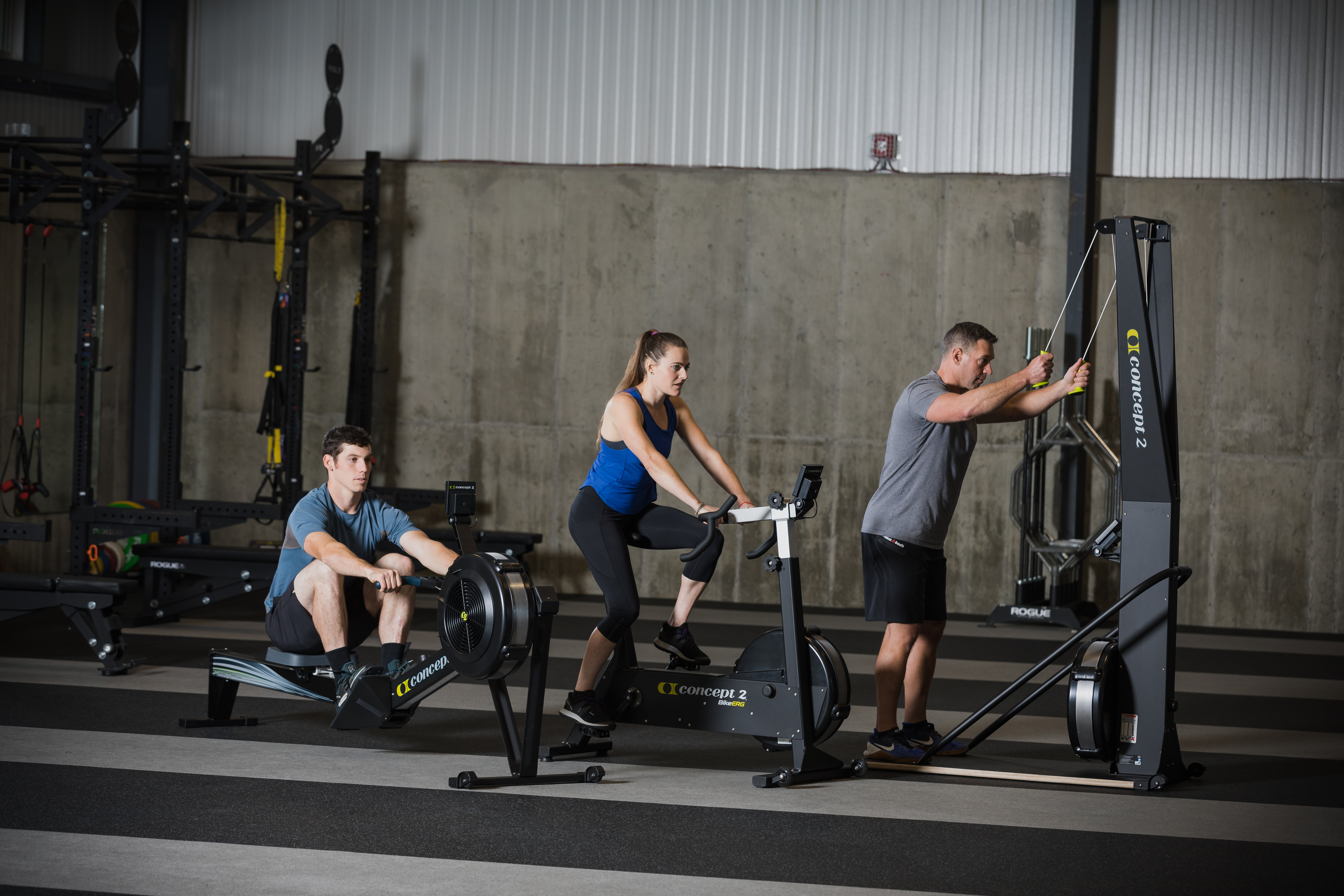 RowErg, BikeErg, SkiErg in use