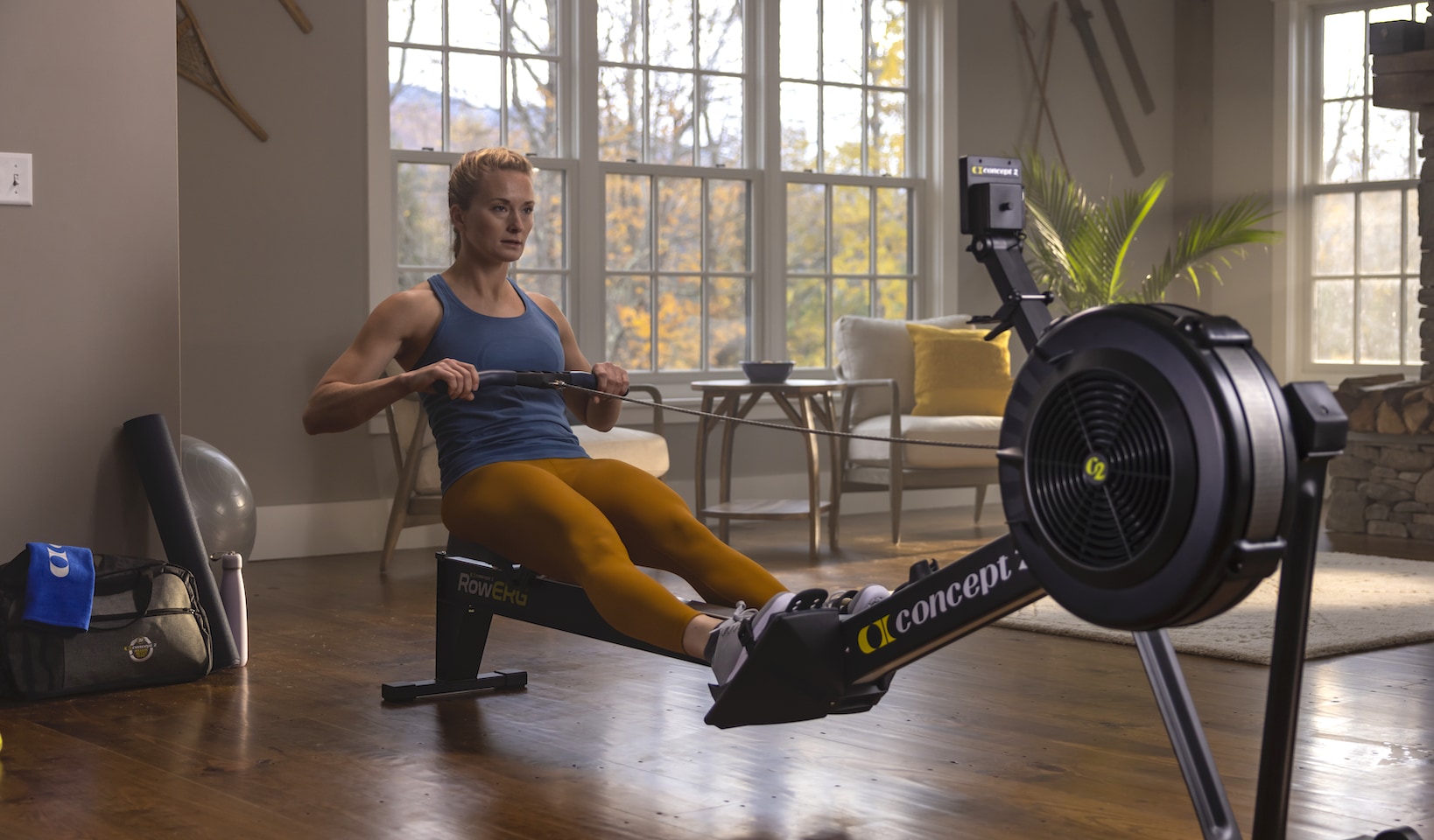 The Concept 2 Rower with female rowing
